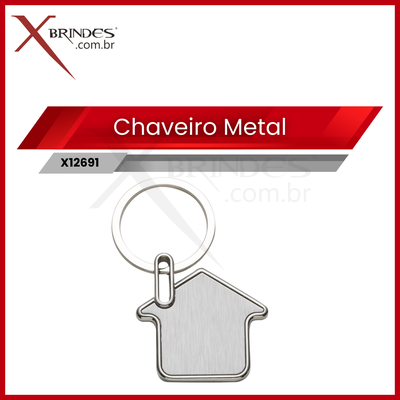 Chaveiro Personalizável de Metal Inox em Formato de Casa X12691 