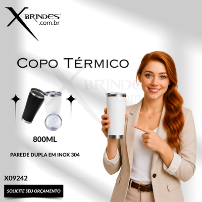Copo Térmico de 800ml com parede dupla em inox 304 X09242