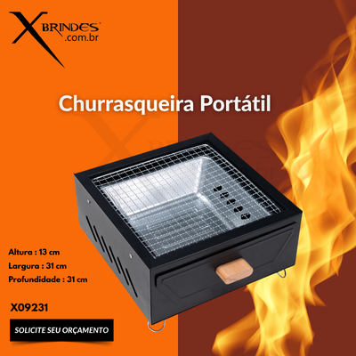 Churrasqueira portátil em ferro com pés retráteis X09231