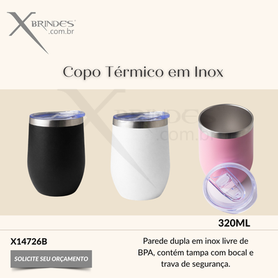 Copo térmico 320ml de parede dupla em inox livre de BPA X14726B