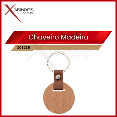 Chaveiro em Madeira com um detalhe em couro sintético X08235