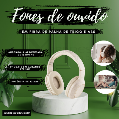 FONES DE OUVIDO WIRELESS DOBRÁVEIS EM FIBRA DE PALHA DE TRIGO E ABS