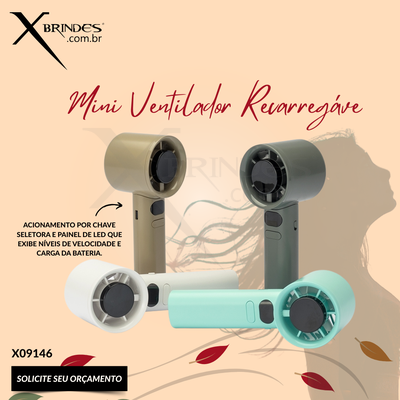 MINI VENTILADOR RECARREGÁVEL EM PLÁSTICO E METAL X09146