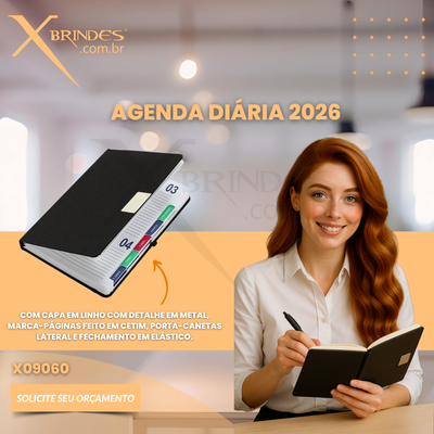 Agenda diária ano 2026 com a capa em linho X09060