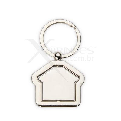 Chaveiro metálico giratório feito em formato de Casa X07008
