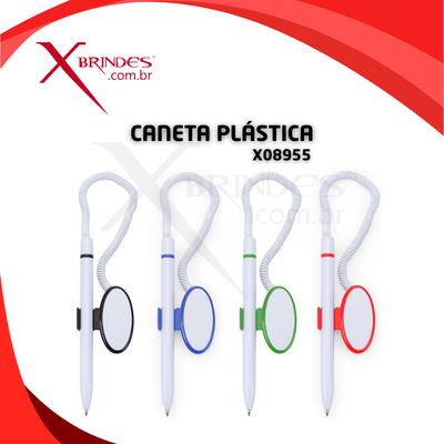 CANETA BALCÃO PLÁSTICA BRANCA COM SUPORTE OVAL X08955 