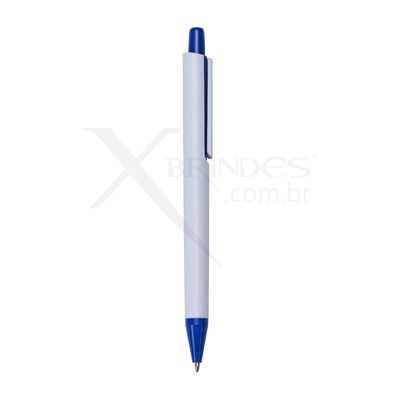 Conheça o Brinde Caneta plástica Modelo Basico corpo branco detalhes coloridos X18522