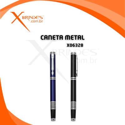 Caneta Corpo em Metal com Tampa e Carga Roller Preta X06328