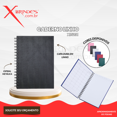 CADERNO COM CAPA DURA DE LINHO 17X24 CM 87 FOLHAS X15231