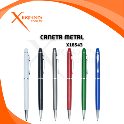 Conheça o Brinde Caneta Corpo De Metal Com Ponteira Touch E Acionamento Por Rotação X18543