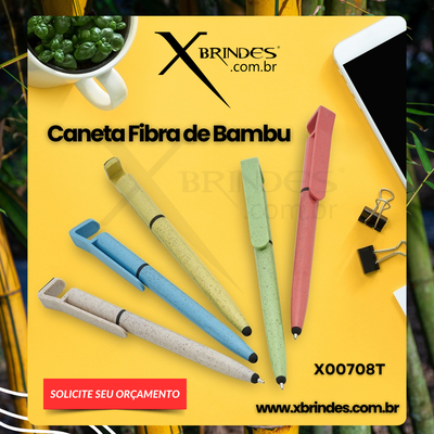 CANETA FIBRA DE BAMBU TOUCH COM SUPORTE PARA CELULAR X00708T 