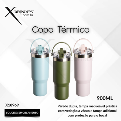 Copo térmico em aço inox com capacidade de até 900ml X18969