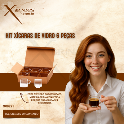 Conheça o Brinde kit com seis xícaras feita em vidro borossilicato com Capacidade de 100ML cada X08295
