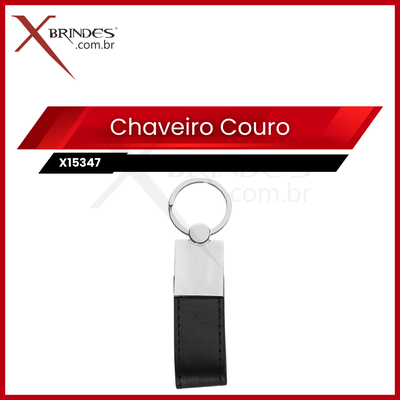 Chaveiro em metal brilhante com alça de couro sintético X15347