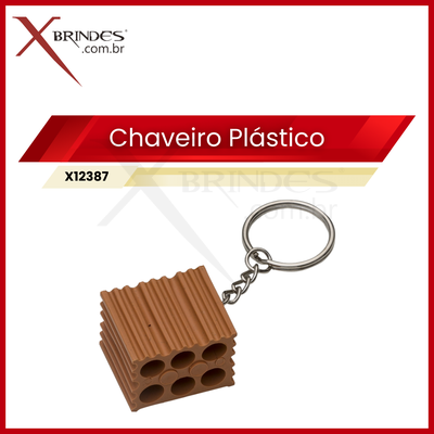 Chaveiro de plástico personalizável em formato de tijolo X12387