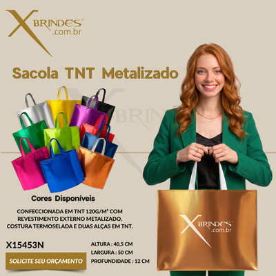 Sacola confeccionada em TNT com revestimento externo metalizado X15453N