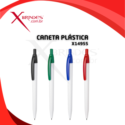 Conheça o Brinde Caneta Plástica Corpo Branco Leve acionamento por clique X14955