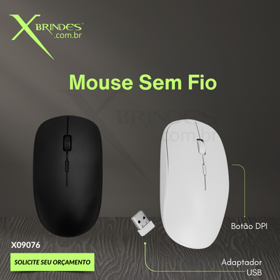 Mouse óptico sem fio em plástico com botão DPI para controle de sensibilidade X09076