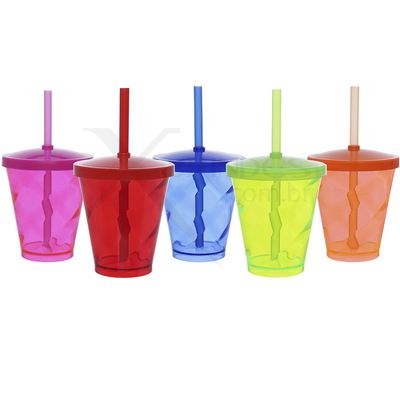 COPO ACRÍLICO WAVE 350ML C/ TAMPA e CANUDO