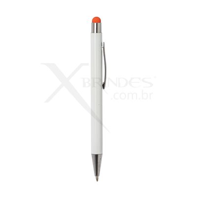 Conheça o Brinde Caneta Corpo De Metal Branca Com Ponteira Touch Colorida X08043