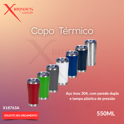 Copo térmico 550 ML feito em aço inox 304 X18763A 