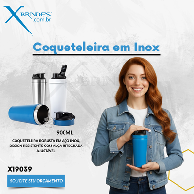 Coqueteleira em aço inox com capacidade para até 900ml X19039