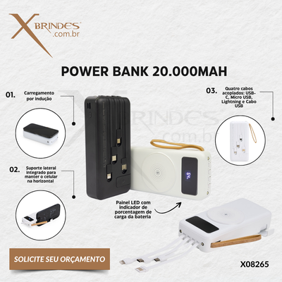 Conheça o Brinde POWER BANK VERSATIL COM INDUCAO DE 20.000MAH X08265
